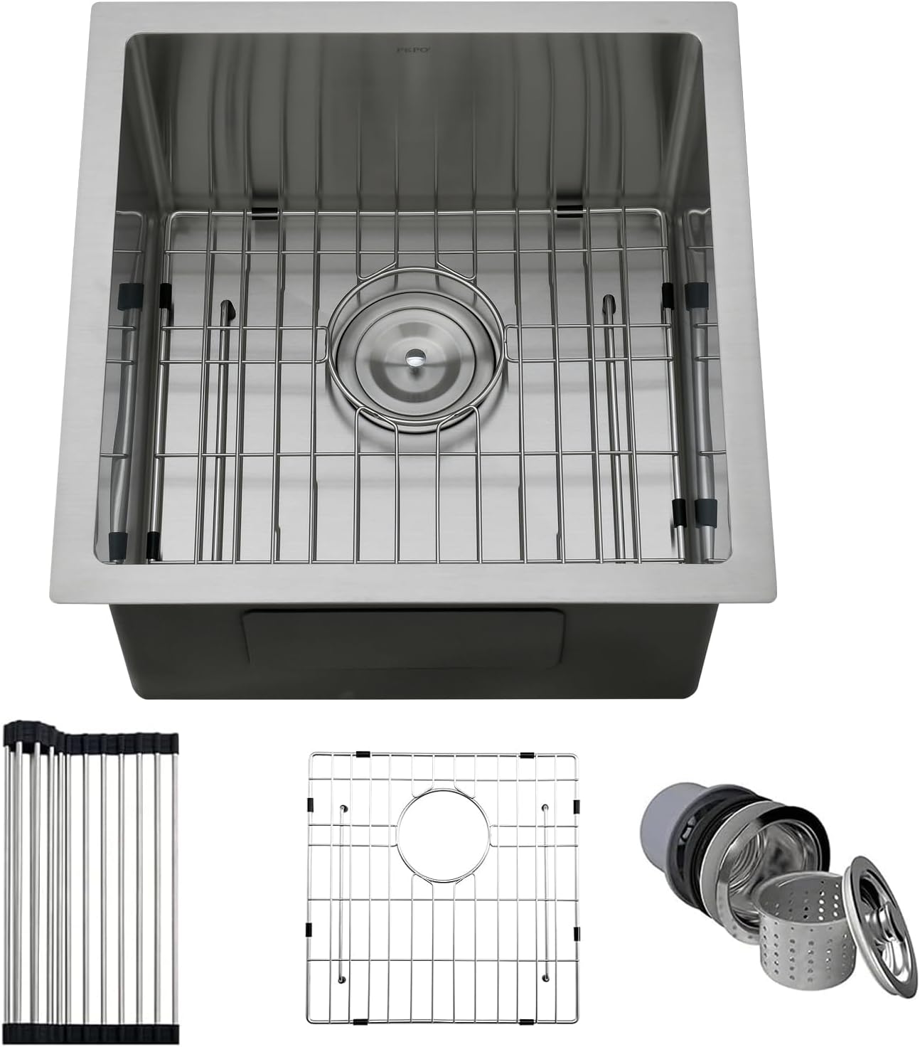 18 Inch Bar Undermount Kitchen Sink - PEPO 18"x18"x9" Undermount Stainless Steel Kitchen Sinks 16 Gauge Single Bowl with Bottom Grid & Drain