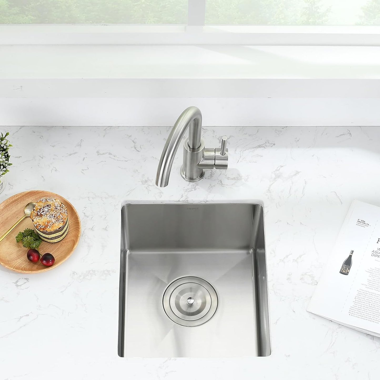 Bar Sink - PEPO 13 x 15 Inch Undermount Kitchen Sink, 16 Gauge Stainless Steel Single Bowl Small Kitchen Sinks, High-end Handmade Square RV, Bar, Outdoor