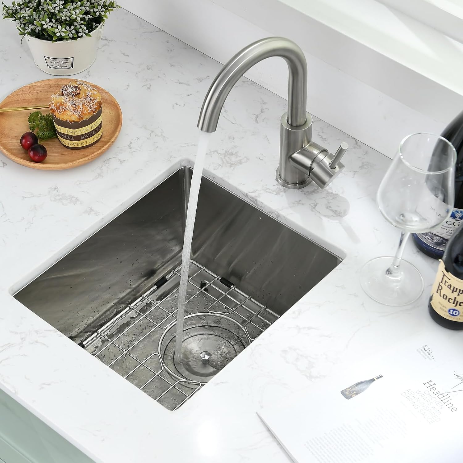 Bar Sink - PEPO 13 x 15 Inch Undermount Kitchen Sink, 16 Gauge Stainless Steel Single Bowl Small Kitchen Sinks, High-end Handmade Square RV, Bar, Outdoor