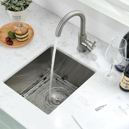 Bar Sink - PEPO 13 x 15 Inch Undermount Kitchen Sink, 16 Gauge Stainless Steel Single Bowl Small Kitchen Sinks, High-end Handmade Square RV, Bar, Outdoor